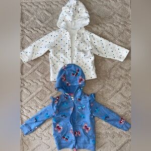 Baby Girl 6-12M Jacket Bundle - Zip Up Hooded Jackets With Pockets, Lot Of 2